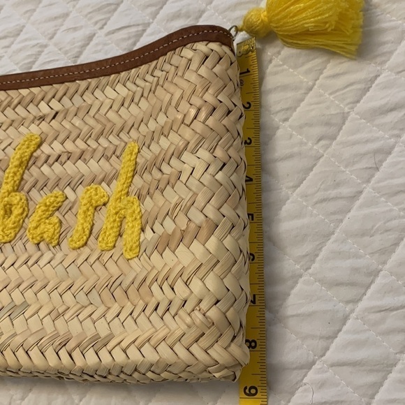 Straw bag clutch purse zippered top yellow tassel pull yellow graphic CELEBASH - Picture 7 of 8